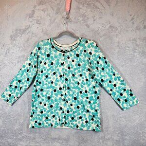 Pendleton Womens M Silk blend Polka Dot Cardigan Seafoam & Black preppy feminine